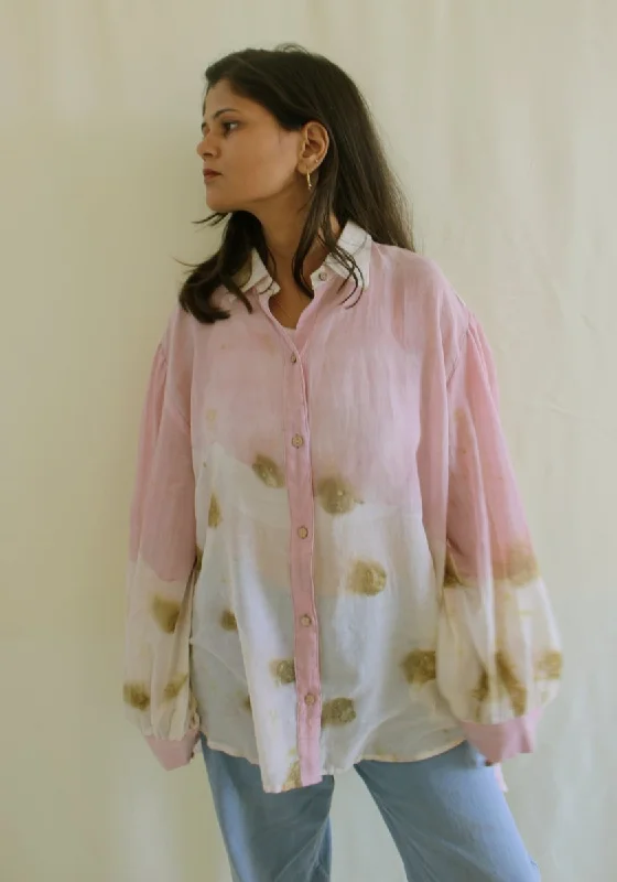 Sora Handwoven Mul Shirt Temple Roses And Lac Pink Relaxed Button-Down Short Shirt