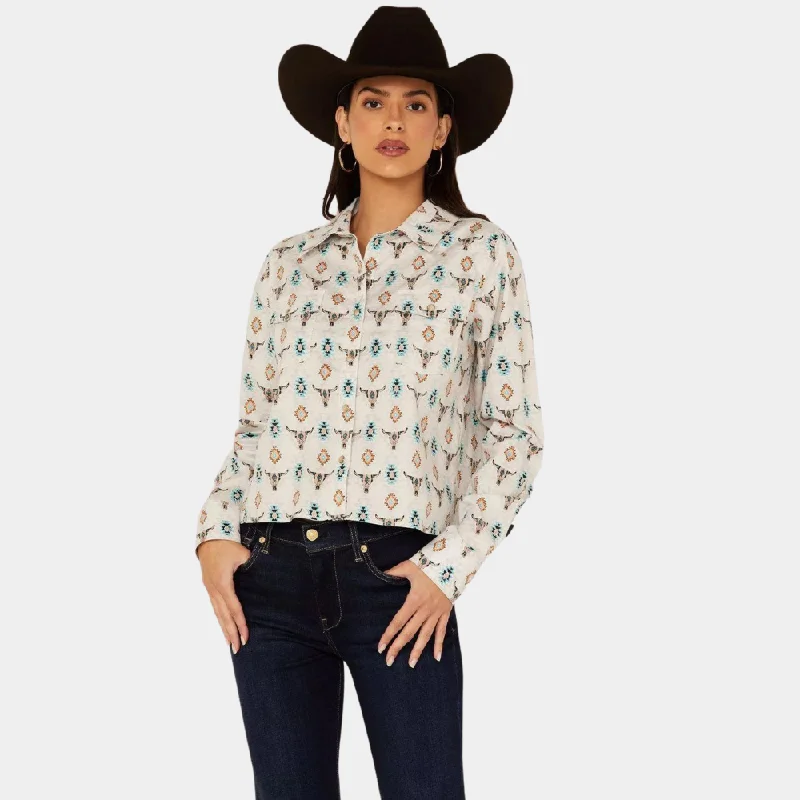Rock and Roll Denim Steer Print Long Sleeve Snap Button Shirt Elegant Draped Short Sleeve Rock and Roll Denim Steer Print Long Sleeve Snap Button Shirt Elegant Draped Short Sleeve
