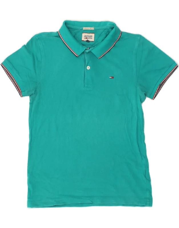 TOMMY HILFIGER Womens Polo Shirt UK 10 Small Turquoise Cotton Classic Casual Short Sleeve