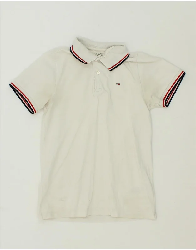 TOMMY HILFIGER Womens Polo Shirt UK 10 Small White Cotton Elegant Draped Short Shirt