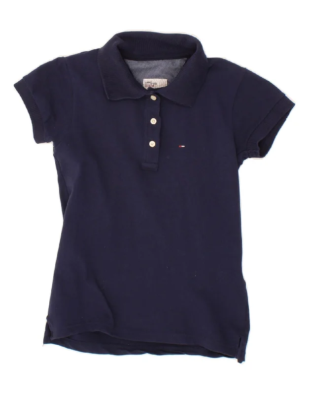 TOMMY HILFIGER Womens Polo Shirt UK 12 Medium Navy Blue Cotton Classic Short Sleeve Blouse