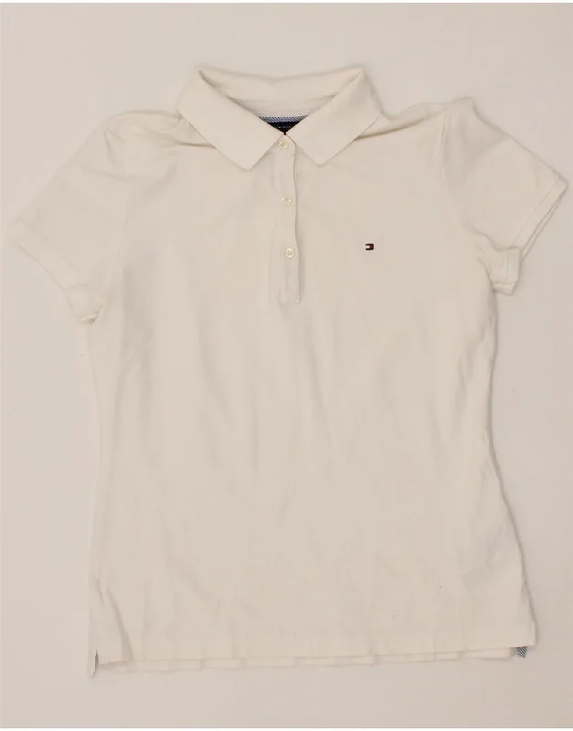 TOMMY HILFIGER Womens Polo Shirt UK 12 Medium White Cotton Classic Short Sleeve Tunic