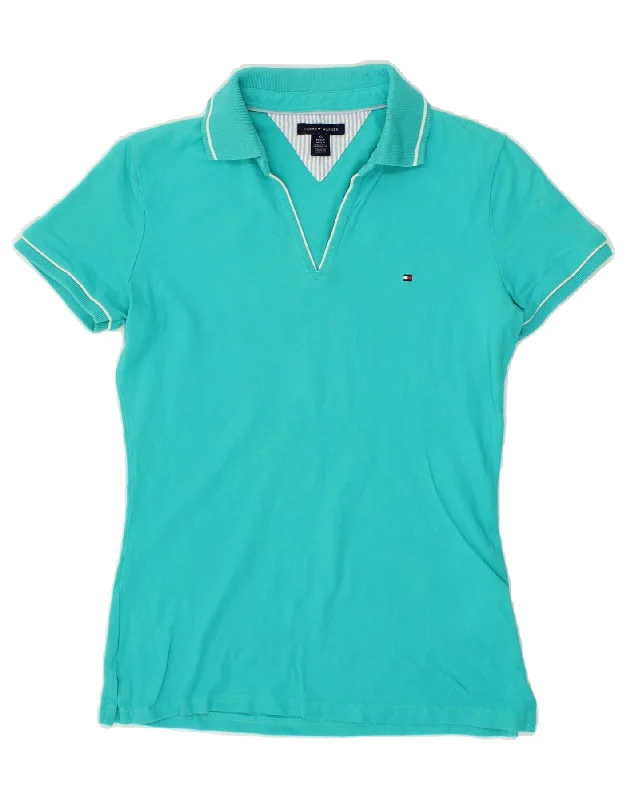 TOMMY HILFIGER Womens Polo Shirt UK 6 XS Turquoise Cotton Comfortable Short Sleeve Tunic