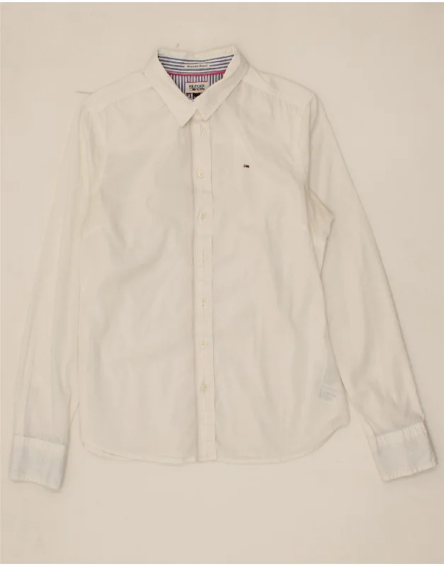 TOMMY HILFIGER Womens Shirt UK 14 Medium White Cotton Soft Cotton Short Shirt