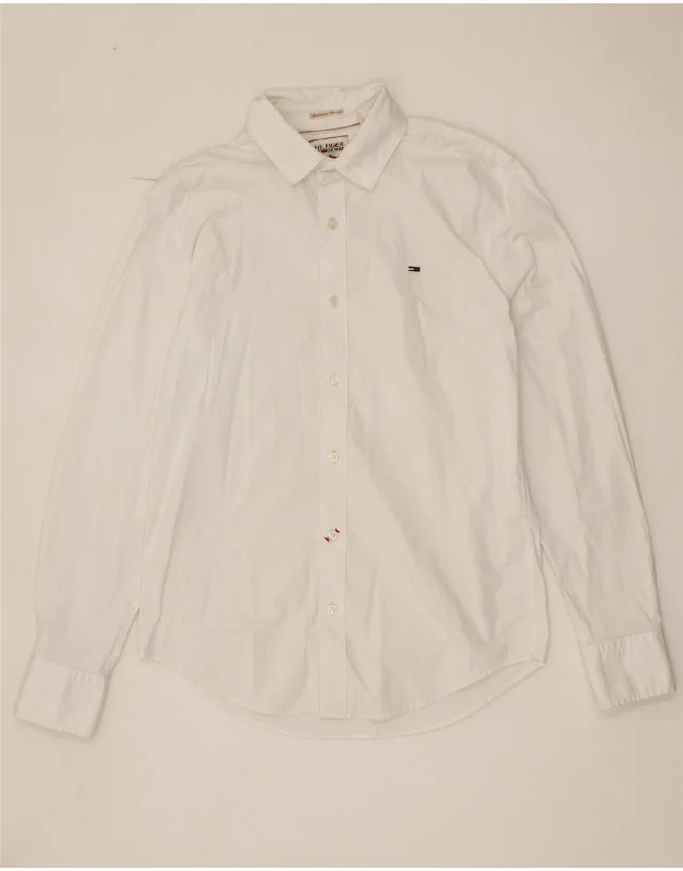 TOMMY HILFIGER Womens Shirt UK 16 Large White Cotton Fashionable Button-Front Short Sleeve