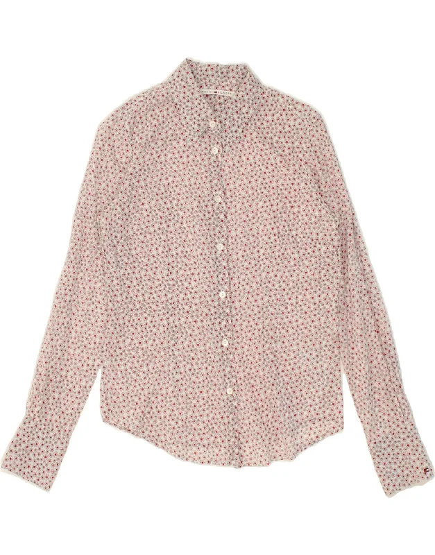 TOMMY HILFIGER Womens Shirt US 6 Medium Pink Floral Cotton Comfortable Short Sleeve Blouse