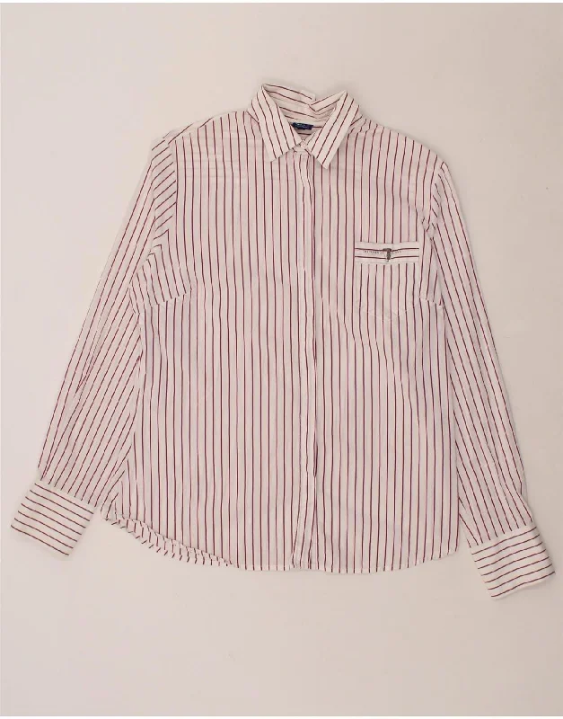 TRUSSARDI JEANS Womens Shirt UK 20 2XL Pink Striped Modern Short Sleeve Top