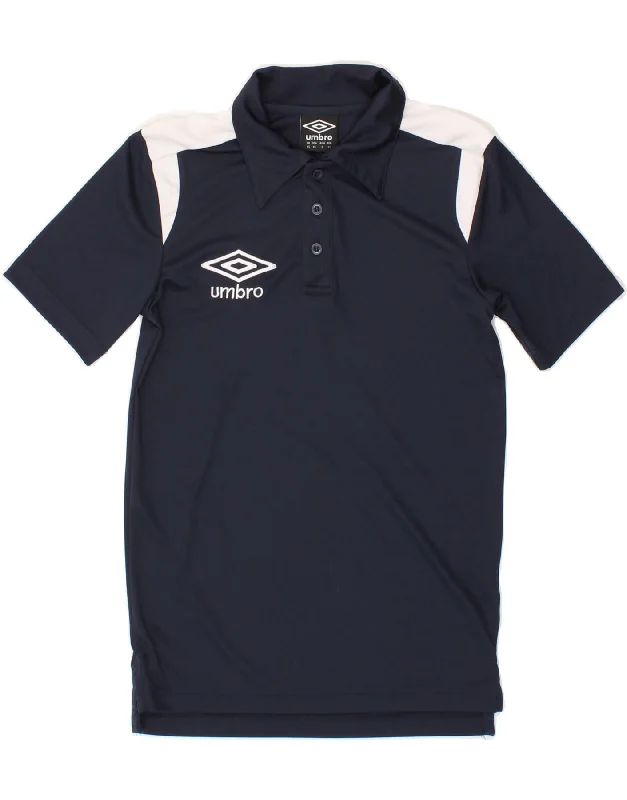 UMBRO Womens Polo Shirt UK 6 XS Navy Blue Colourblock Polyester Cozy Knit Short Sleeve Top