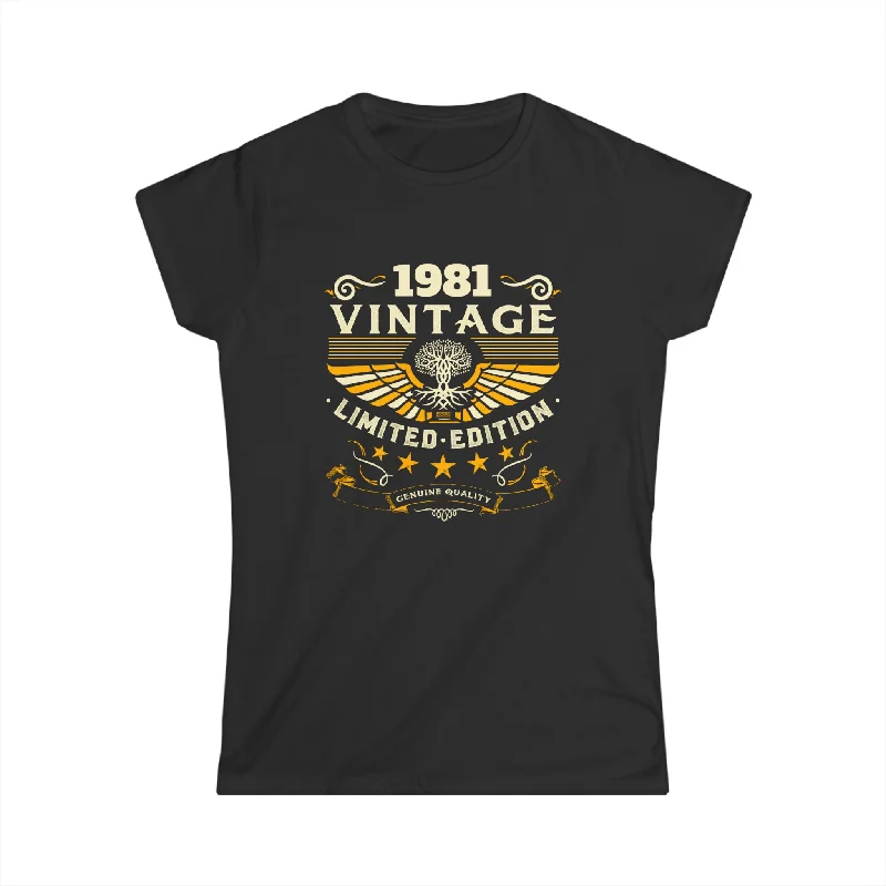 Vintage 1981 T Shirts for Women Retro Funny 1981 Birthday Womens T Shirts Fashionable Pleated Short Shirt Vintage 1981 T Shirts for Women Retro Funny 1981 Birthday Womens T Shirts Fashionable Pleated Short Shirt