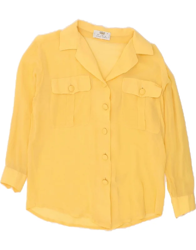 VINTAGE Womens Shirt Blouse UK 14 Medium Yellow Casual Button-Down Short Shirt