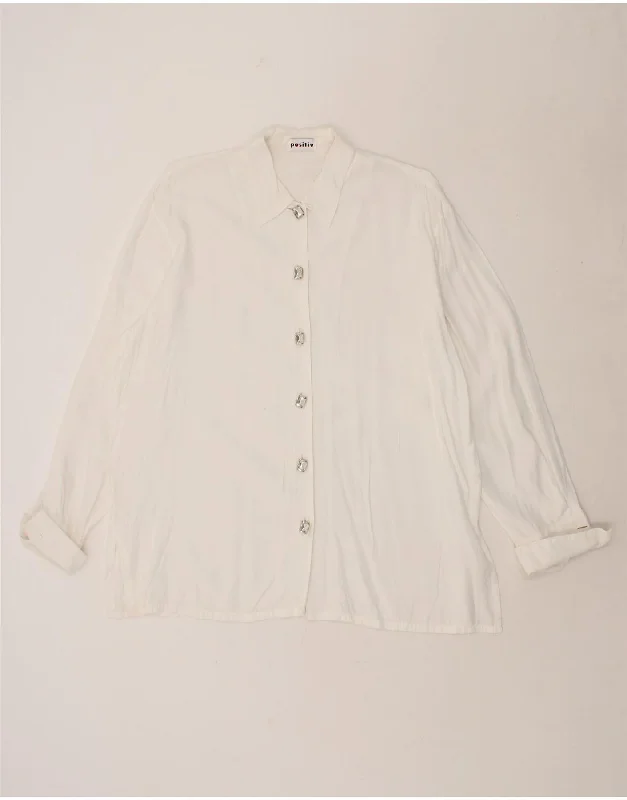 VINTAGE Womens Shirt Blouse UK 16 Large White Viscose Comfortable Flowing Short Sleeve