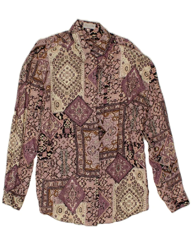 VINTAGE Womens Shirt EU 40 Medium Purple Paisley Viscose Cozy Printed Short Shirt