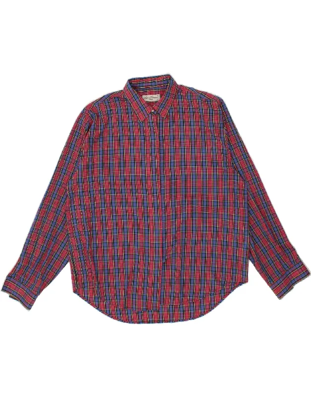 VINTAGE Womens Shirt UK 16 Large Red Check Classic Solid Short Shirt