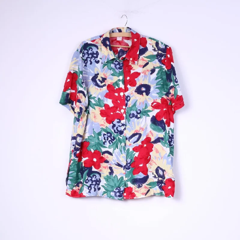 Vintage Women 2XL Casual Shirt Floral Print Vintage Short Sleeve Multi Short Sleeve Top Casual Button-Down Short Shirt