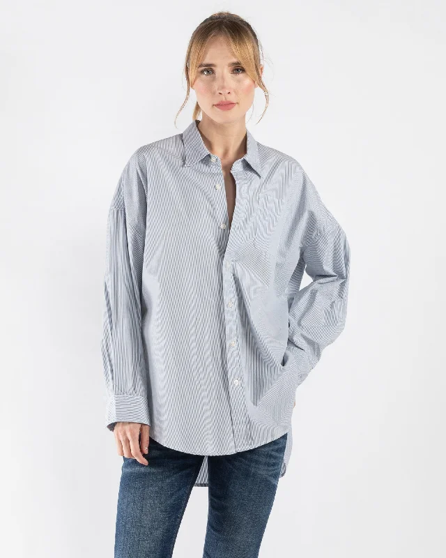 Drop Neck Oxford Shirt Relaxed Fit Short Blouse