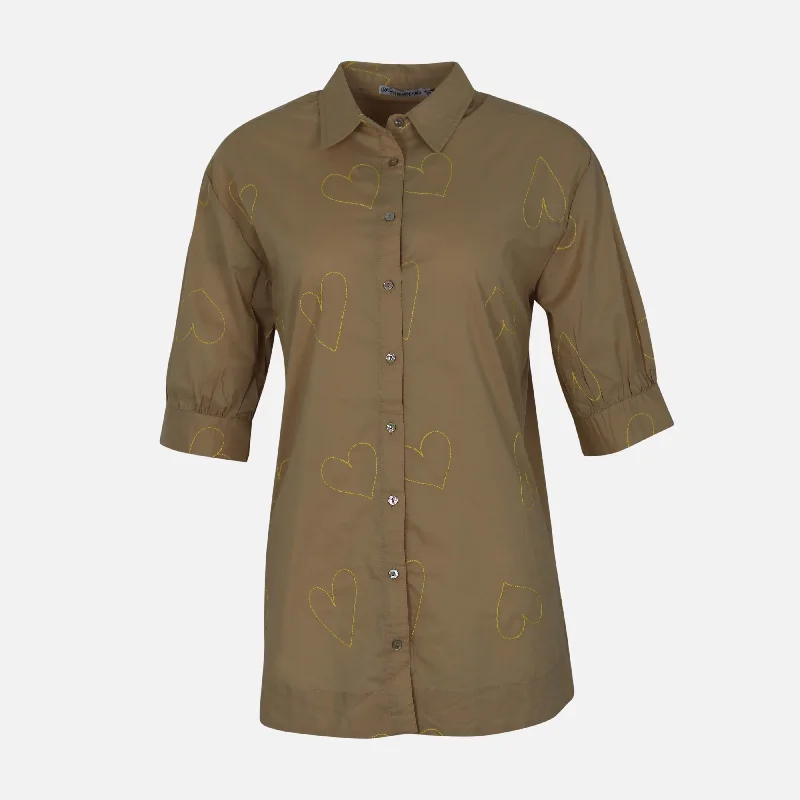WOMEN EMBROIDERED SHIRT Trendy Short Sleeve Blouse