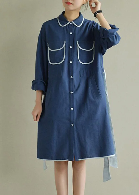 Women Spring Literary Lacing Splicing Shirt Midi Dress Comfortable Knitwear Midi Dress