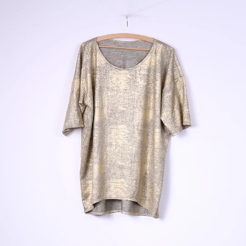 Womens 3XL Shirt Crew Neck Shinny Short Sleeve Gold Comfortable Short Sleeve Tunic