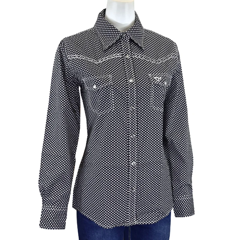Women's Cowgirl Hardware Black Donut Long Sleeve Western Shirt Trendy Floral Print Tee Women's Cowgirl Hardware Black Donut Long Sleeve Western Shirt Trendy Floral Print Tee