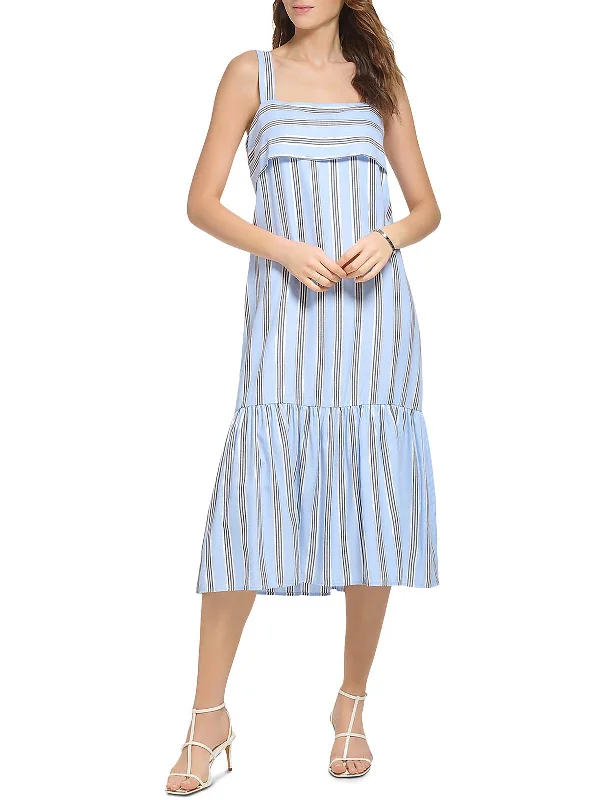 Womens Metallic Striped Midi Dress Comfortable Casual Midi Dress