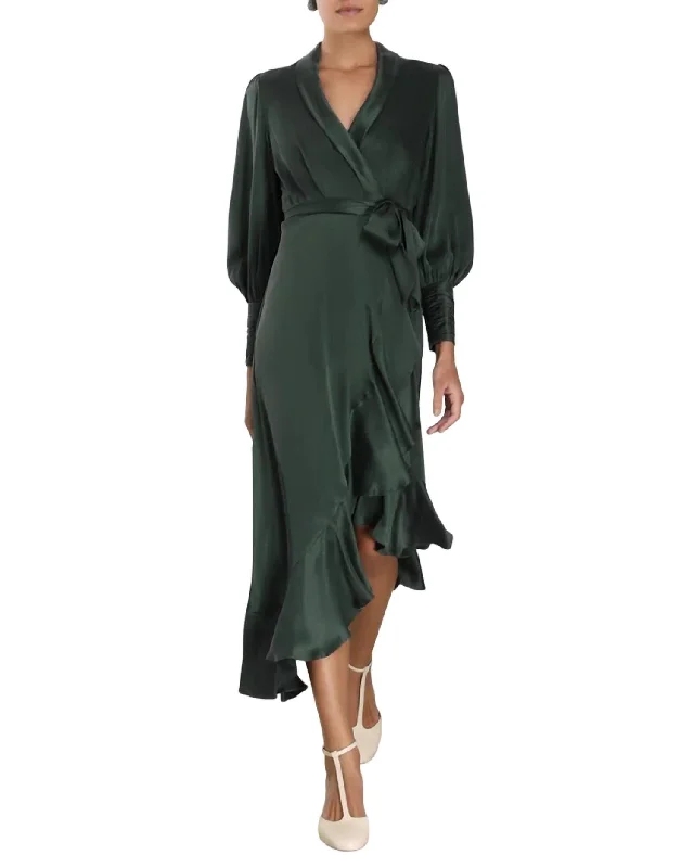 Wrap Midi Dress In Dark Green Elegant Sleeveless Midi Dress