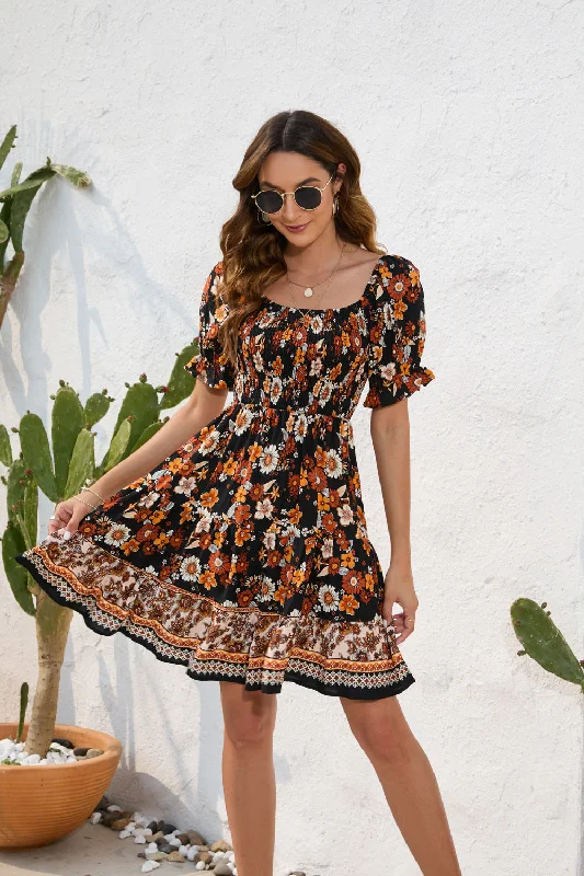 Zoe Summer Floral Mini Dress Comfortable One-Shoulder Mini Dress