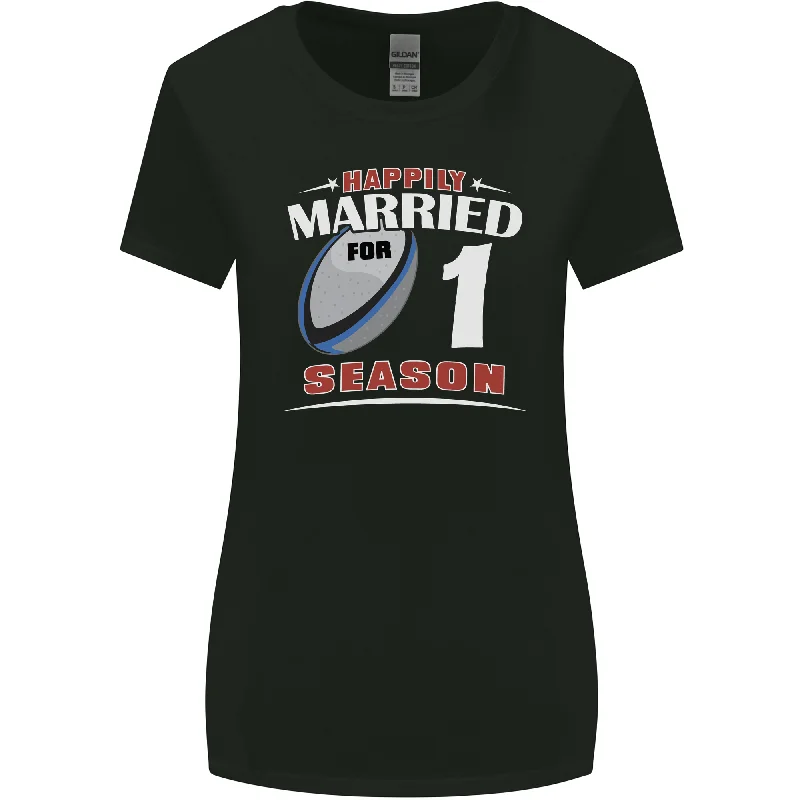 1 Year Wedding Anniversary 1st Rugby Womens Wider Cut T-Shirt Ribbed T-Shirt High Neck Heavyweight