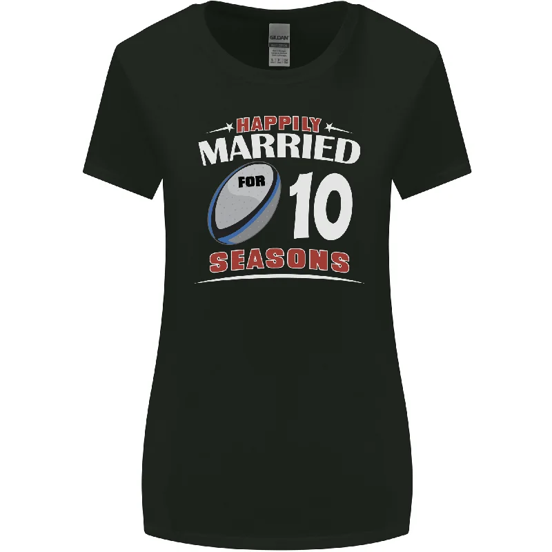 10 Year Wedding Anniversary 10th Rugby Womens Wider Cut T-Shirt Hooded Caped Shawl Collar