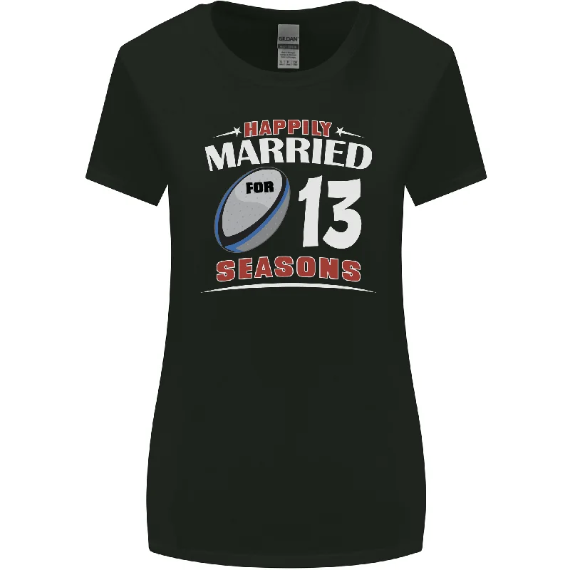 13 Year Wedding Anniversary 13th Rugby Womens Wider Cut T-Shirt Mesh Blend Leather Blend Suede Blend