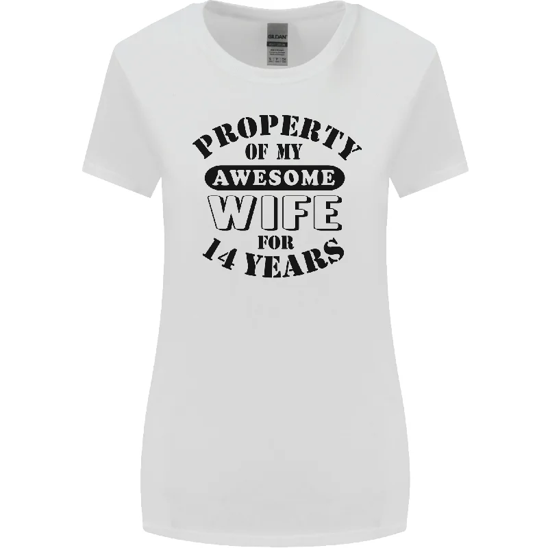 14th Wedding Anniversary 14 Year Funny Wife Womens Wider Cut T-Shirt Modern Contemporary Chic