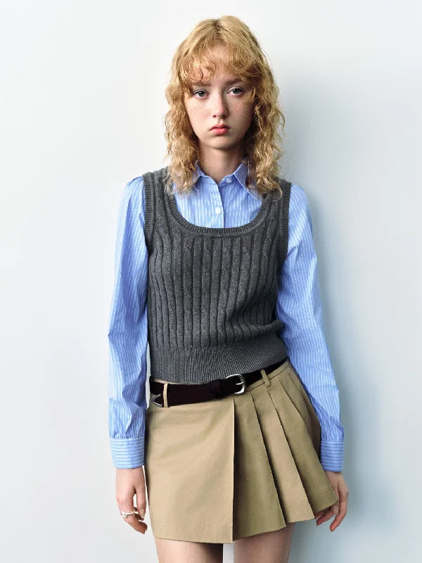 2 In 1 Skinny Knitted T-Shirt Print Jacquard Patchwork