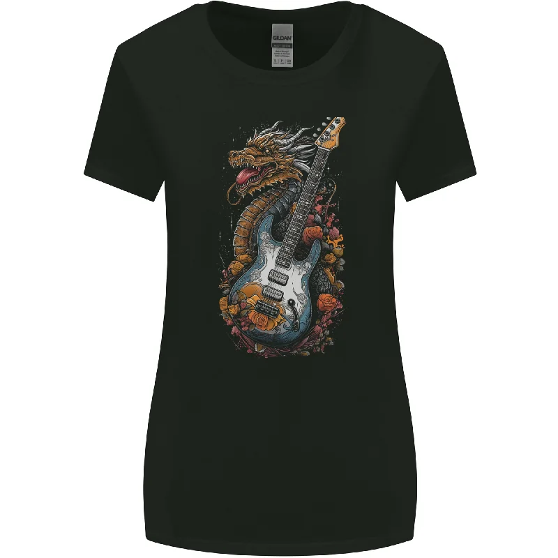 A Dragon and Guitar Rock Music Fantasy Womens Wider Cut T-Shirt Hooded Caped Shawl Collar A Dragon and Guitar Rock Music Fantasy Womens Wider Cut T-Shirt Hooded Caped Shawl Collar