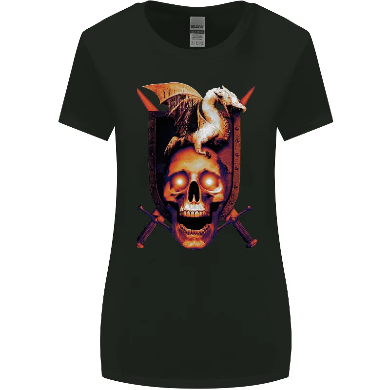 A Dragon on a Skull Swords Fantasy Demon Womens Wider Cut T-Shirt Mesh Blend Leather Blend Suede Blend A Dragon on a Skull Swords Fantasy Demon Womens Wider Cut T-Shirt Mesh Blend Leather Blend Suede Blend