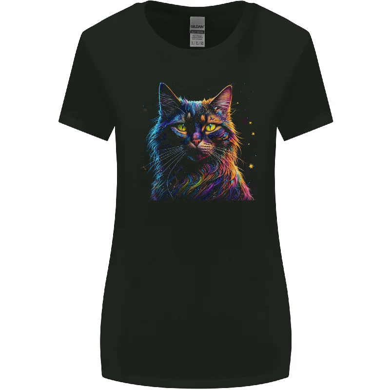 A Fantasy Cat With Cool Colours 7 Womens Wider Cut T-Shirt Satin Fabric Silk Fabric Chiffon Fabric A Fantasy Cat With Cool Colours 7 Womens Wider Cut T-Shirt Satin Fabric Silk Fabric Chiffon Fabric