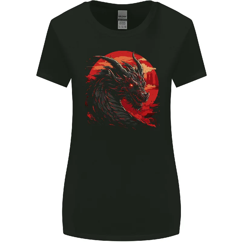 A Fantasy Dragon With a City Backdrop Womens Wider Cut T-Shirt Welt Pockets Slit Pockets A Fantasy Dragon With a City Backdrop Womens Wider Cut T-Shirt Welt Pockets Slit Pockets