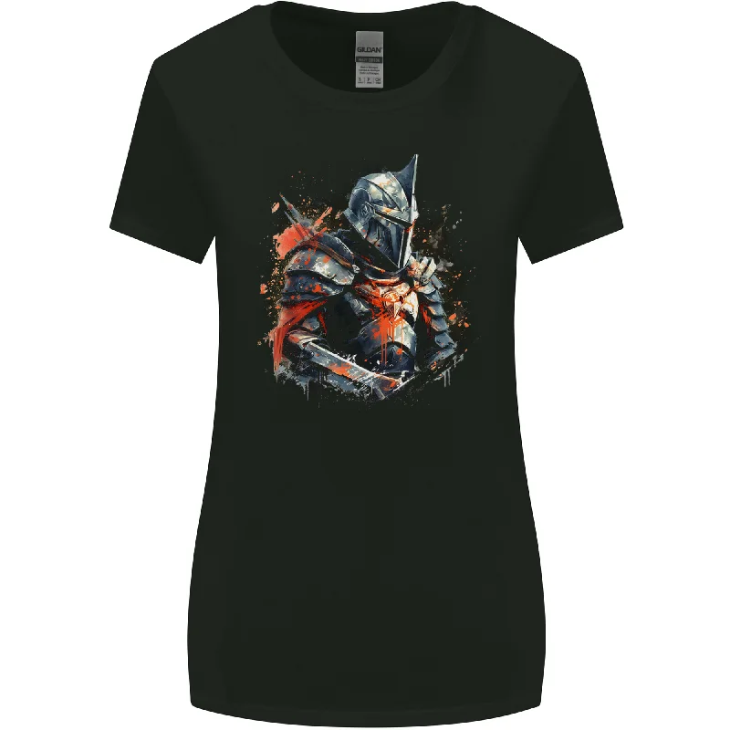 A Fantasy Medieval Knight in Armour Womens Wider Cut T-Shirt Solid Print Embellished A Fantasy Medieval Knight in Armour Womens Wider Cut T-Shirt Solid Print Embellished