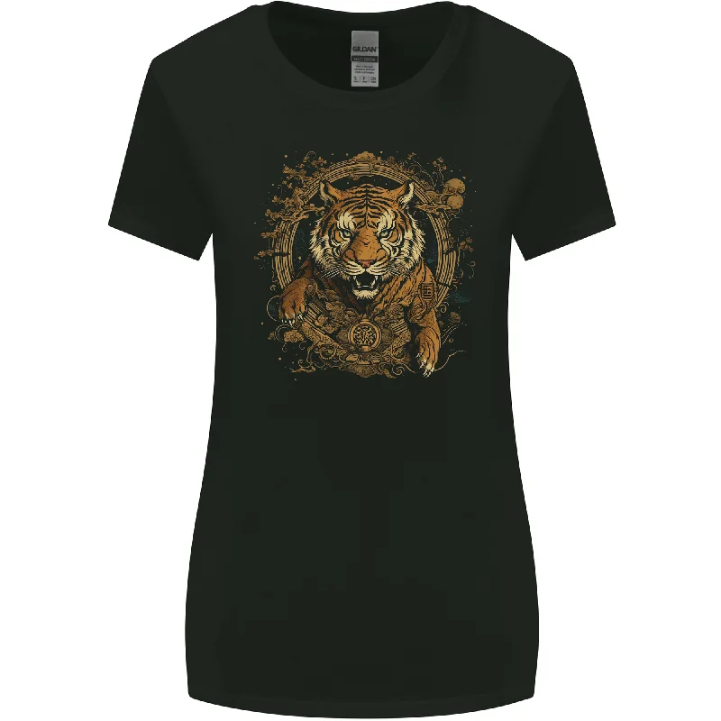 A Ferocious Tiger With a Japanese Background Womens Wider Cut T-Shirt Elegant Classic Vintage A Ferocious Tiger With a Japanese Background Womens Wider Cut T-Shirt Elegant Classic Vintage