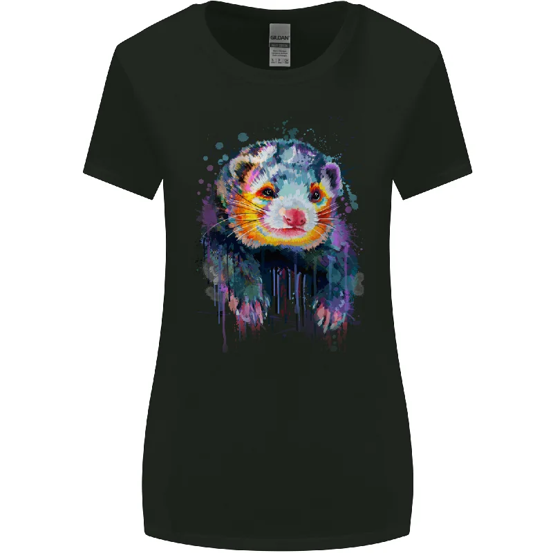 A Ferret Watercolour Womens Wider Cut T-Shirt Striped Floral Plaid
