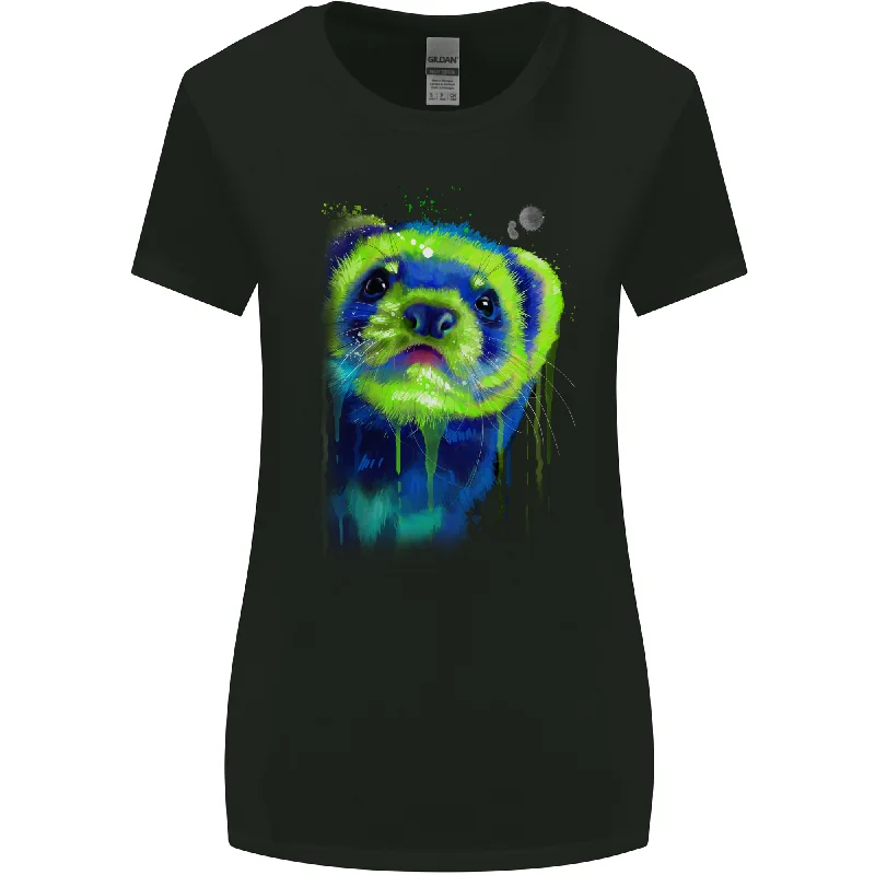 A Ferret Watercolour Womens Wider Cut T-Shirt Graphic Embroidered Appliqued