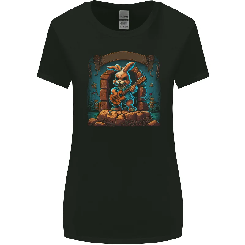 A Fierce Rabbit Playing the Guitar Rock Music Womens Wider Cut T-Shirt Denim Fabric Leather Fabric Suede Fabric A Fierce Rabbit Playing the Guitar Rock Music Womens Wider Cut T-Shirt Denim Fabric Leather Fabric Suede Fabric
