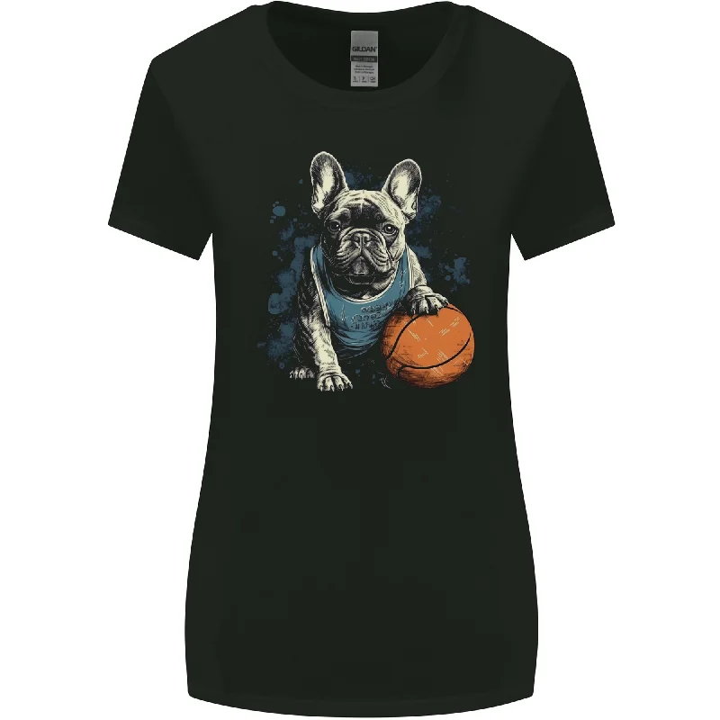 A French Bulldog With a Basketball Dog Womens Wider Cut T-Shirt Solid Color Striped Floral A French Bulldog With a Basketball Dog Womens Wider Cut T-Shirt Solid Color Striped Floral