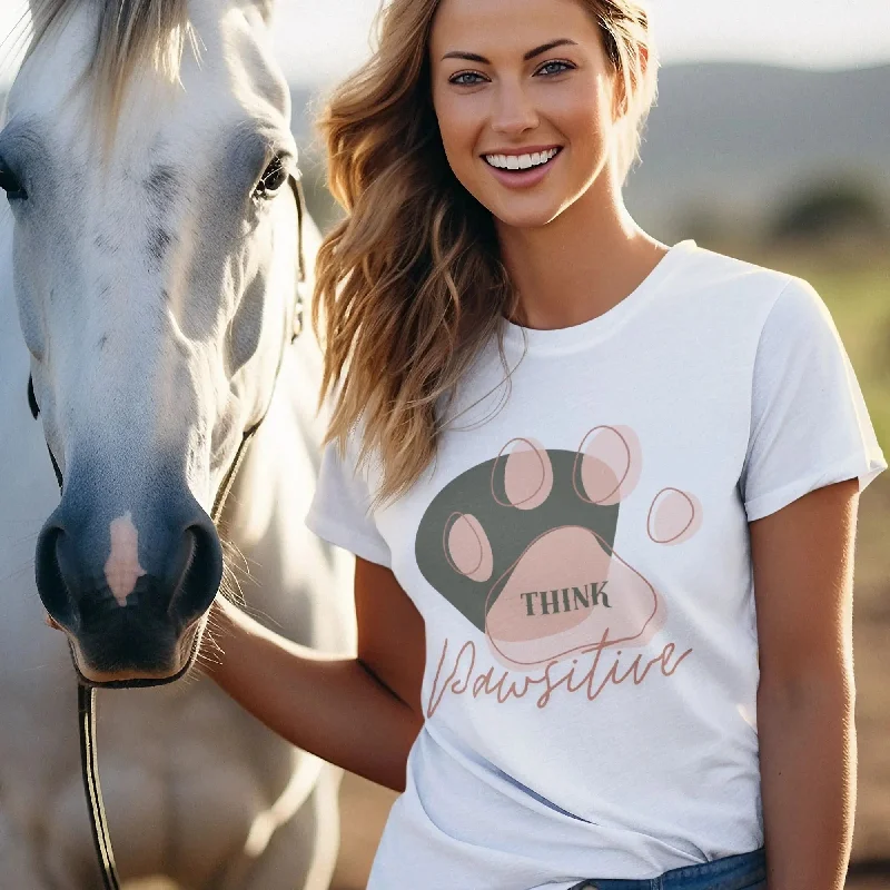 Think Pawsitive Round Neck Half Sleeve Classic T-Shirt Iron Safe Non-Iron Wrinkle Free