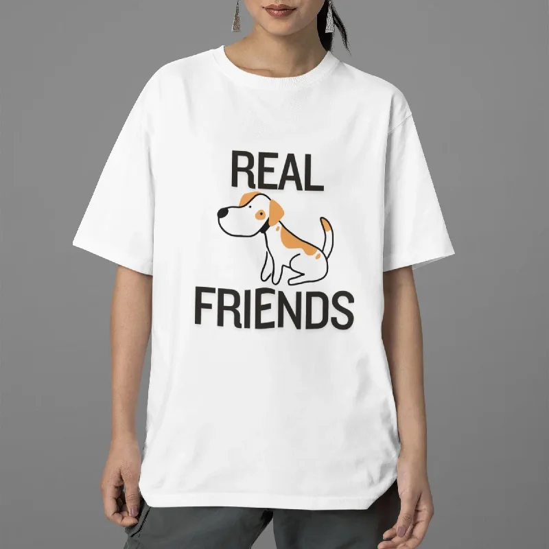 Real Friends  Round Neck Half Sleeve Classic T-Shirt Layered Multi-layer Single Layer