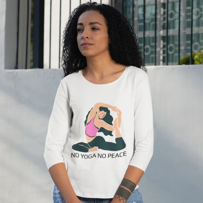 No Yoga No Peace Women’s 3/4th Sleeve T-Shirt Mesh Blend Leather Blend Suede Blend