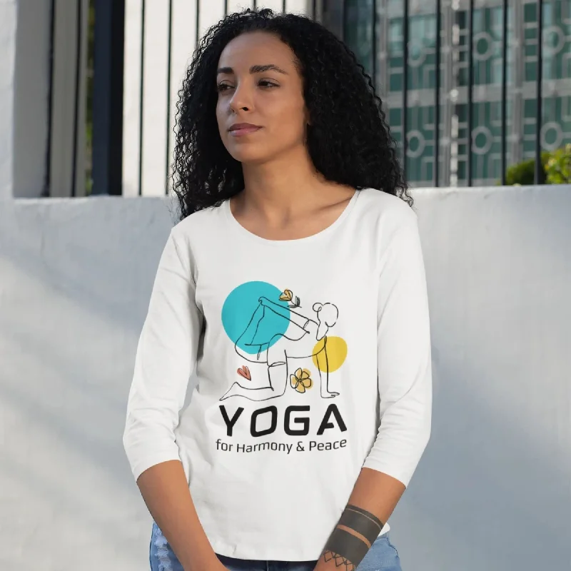 Yoga for Harmony & Peace Women’s 3/4th Sleeve T-Shirt Boxy Fit Fitted Loose