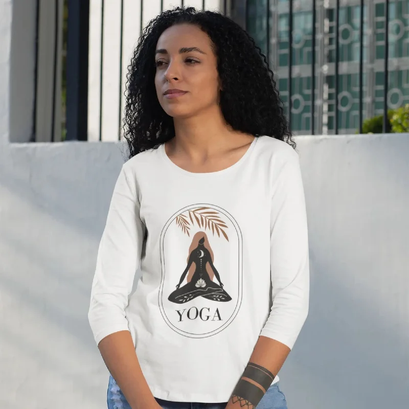 Yoga Women’s 3/4th Sleeve T-Shirt Asymmetrical Pockets Print