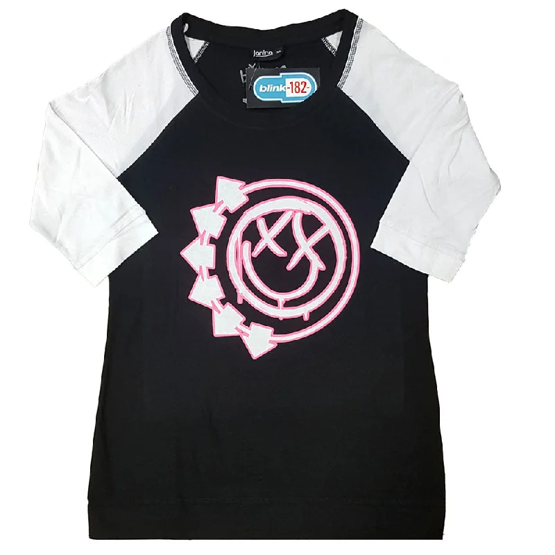 Blink-182 Ladies Raglan T-Shirt: Six Arrow Smile Wool Fabric Cashmere Fabric Tweed Fabric