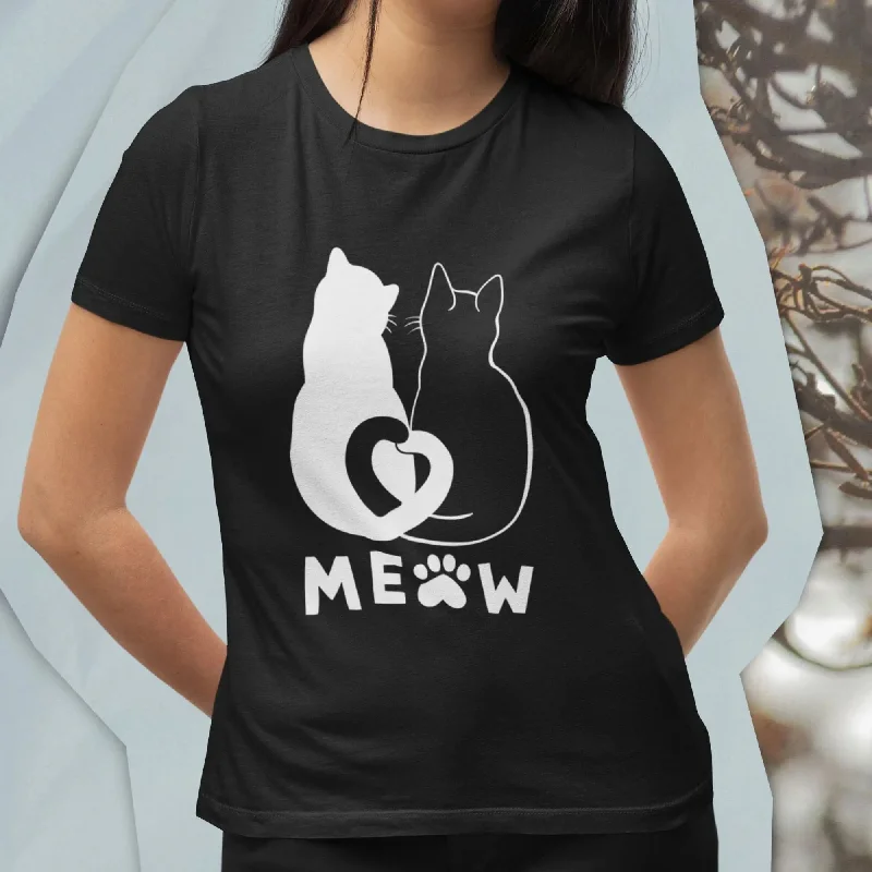 Meow Round Neck Half Sleeve Classic T-Shirt Mesh Fabric Canvas Fabric Denim Fabric