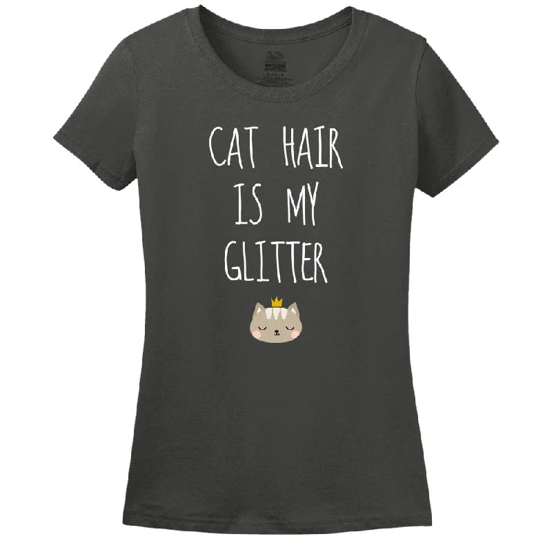 Cat Hair Is My Glitter - Women's Tee Graphic T-Shirt Round Neck Polyester