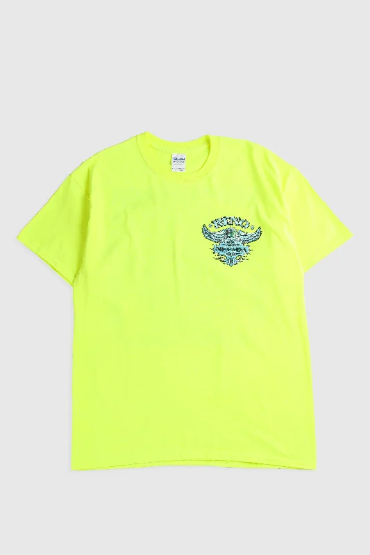 Deadstock Reno Bike Rally Tee - Neon Yellow, Mustard, White Graphic Embroidered Appliqued Deadstock Reno Bike Rally Tee - Neon Yellow, Mustard, White Graphic Embroidered Appliqued